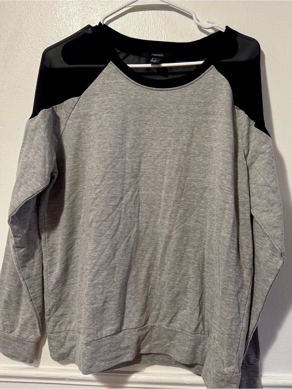 Forever 21 Women’s Heather Gray Sweatshirt with Black Raglan Shoulders